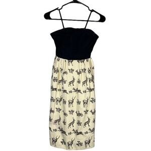 Anthropologie Black & Cream Strapless Deer Print Conifer Herd Dress Women Sz 2